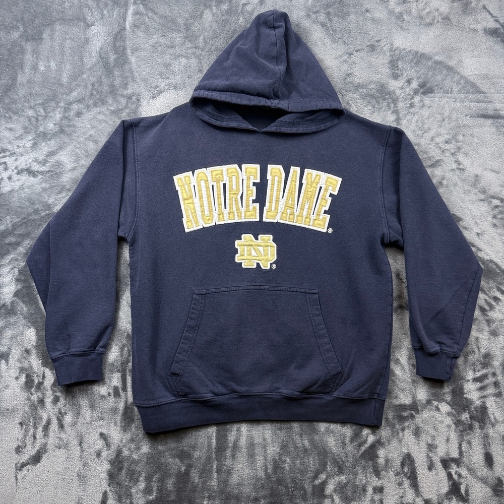 ES Hoodie Notre Dame Mens L Navy Blue Embroidered Logo Fleece Sweatshirt